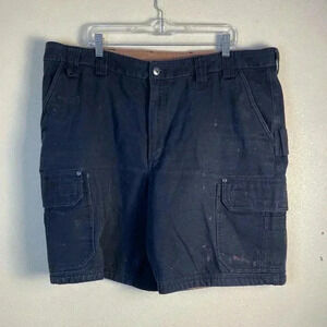 Duluth Trading Co Men 44x9” Canvas Cargo Shorts Cotton Carpenter BLEACH STAINED